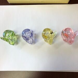 Williams Sonoma set of 4 glass Easter Bunny tiny taper candle holders